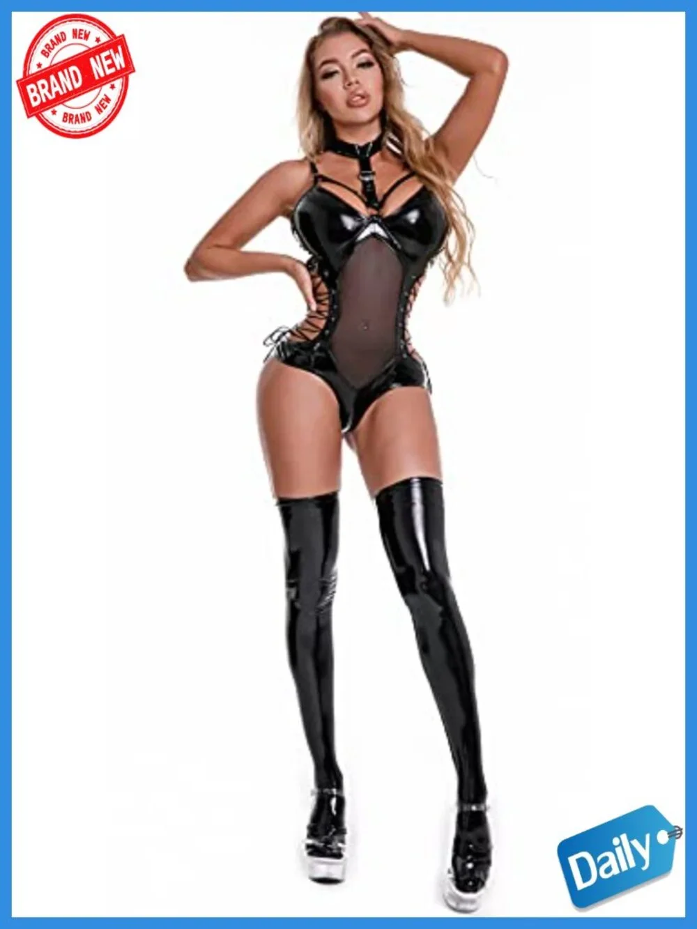 Shiny Metallic Faux Leather Bodysuit Leotard Jumpsuit Party Cosplay Clubwear